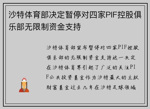 沙特体育部决定暂停对四家PIF控股俱乐部无限制资金支持